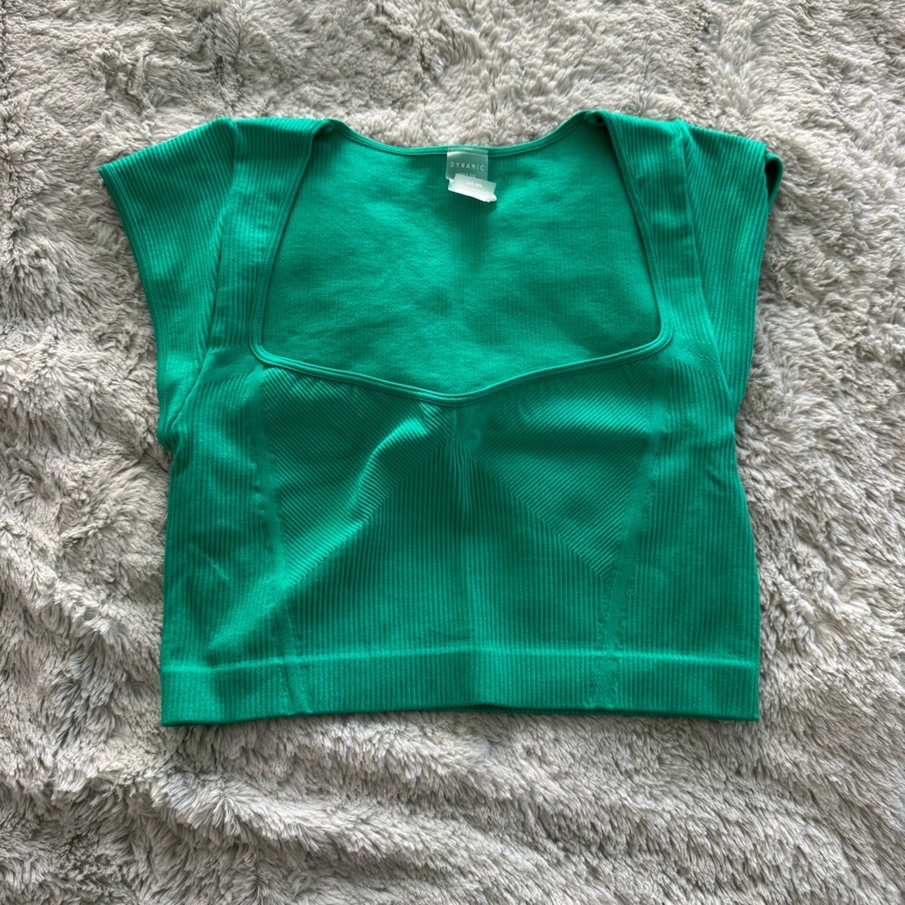 Blue and Green Sleeveless Fitted Crop Tank Top